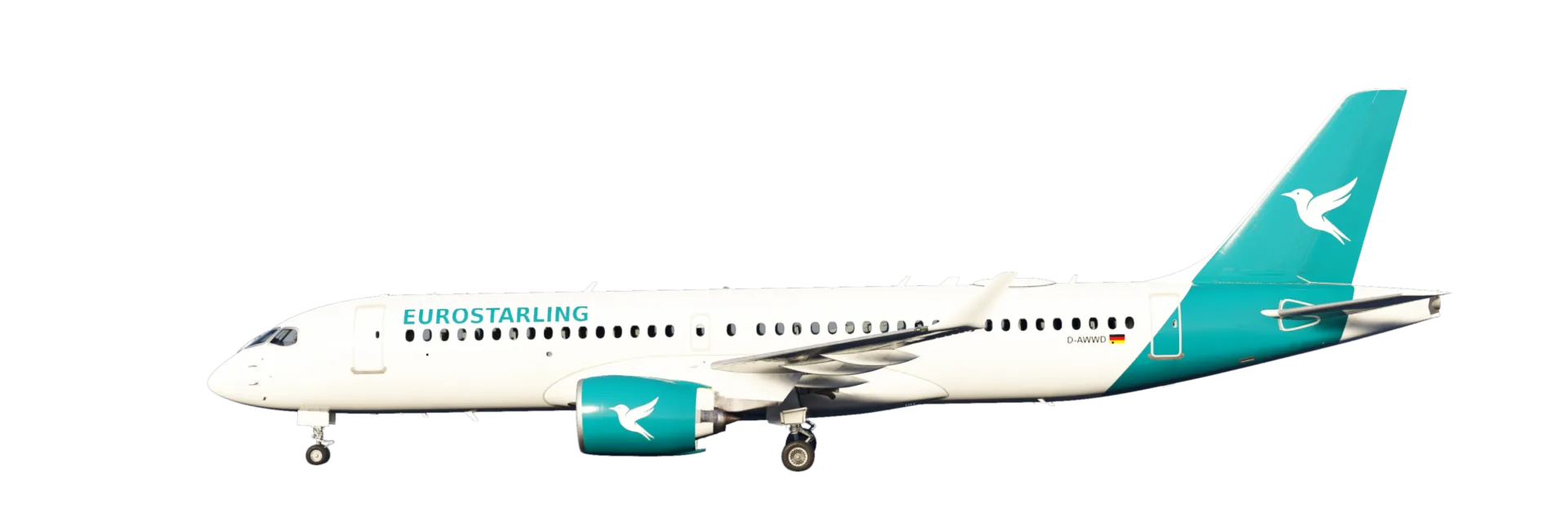 Airbus A220-300 in Eurostarling livery, side view